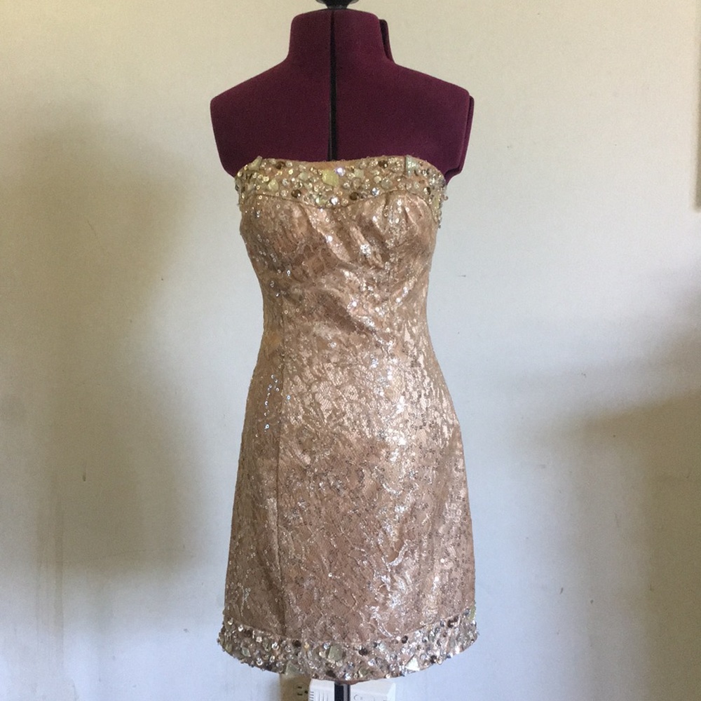 Nina Canacci NWT short formal dress gold size 0